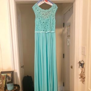 Long Bridesmaid Dress with Lace Bodice - Spa Color